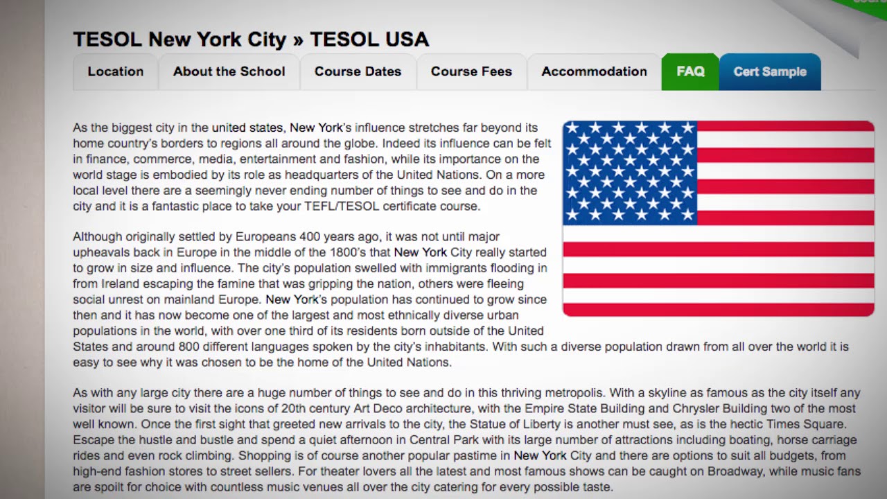 5 Days Combined TEFL / TESOL School in New York, USA | Teach & Live abroad!