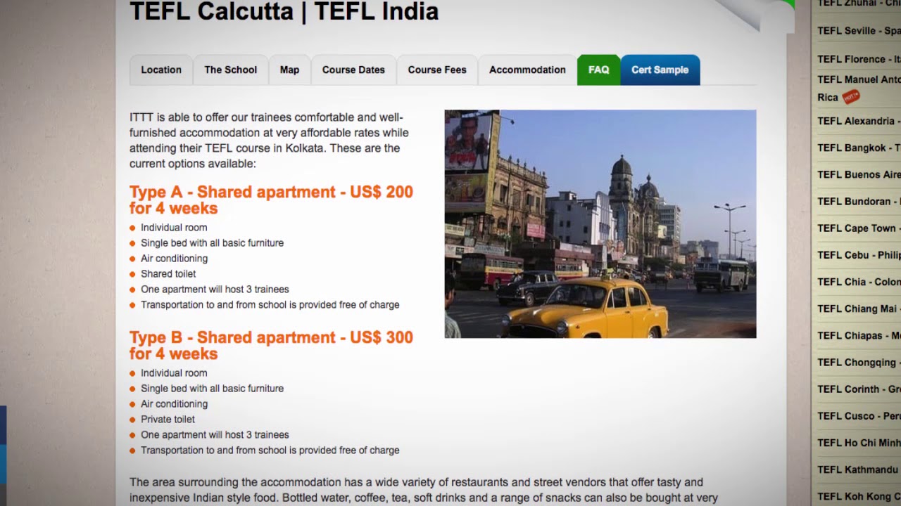 TEFL / TESOL School Accommodation in Calcutta, India | Teach & Live abroad!