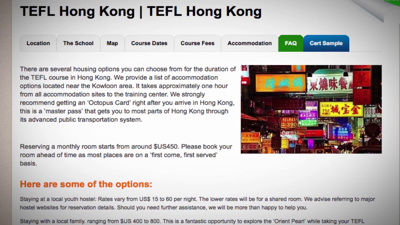 TEFL / TESOL School Accommodation in Hong Kong | Teach & Live abroad!