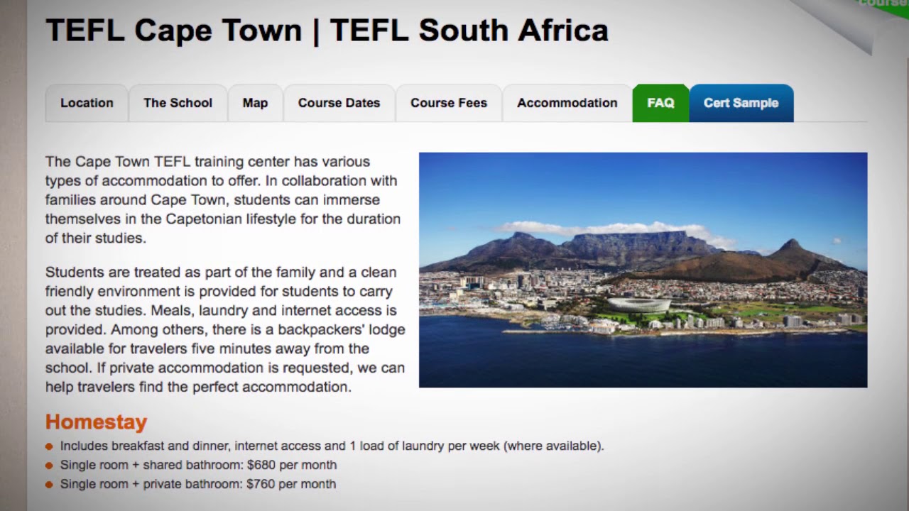 TEFL / TESOL School Accommodation in Cape Town, South Africa | Teach & Live abroad!