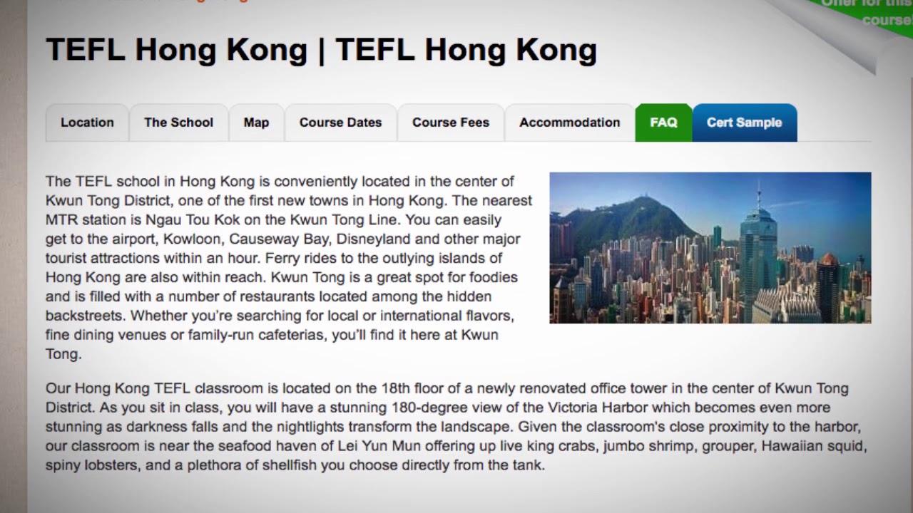 Welcome to Our TEFL / TESOL School in Hong Kong | Teach & Live abroad!