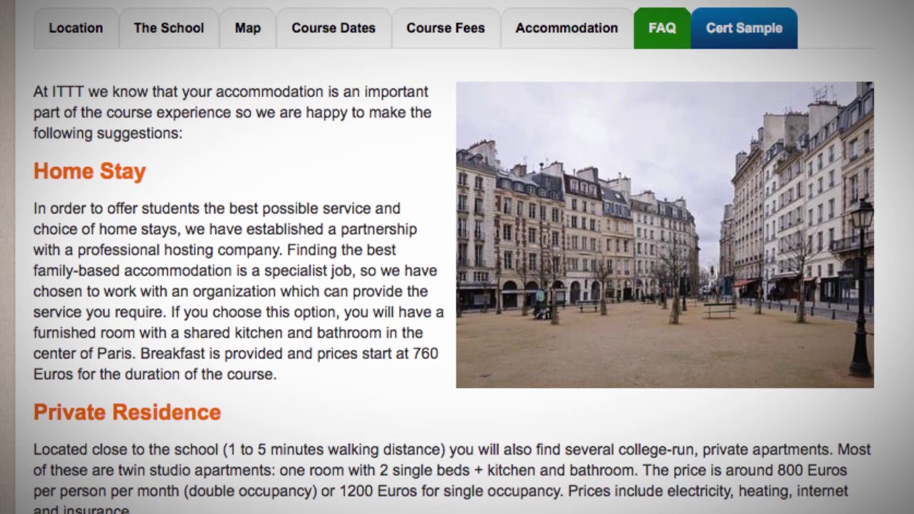 TEFL / TESOL School Accommodation in Paris, France | Teach & Live abroad!