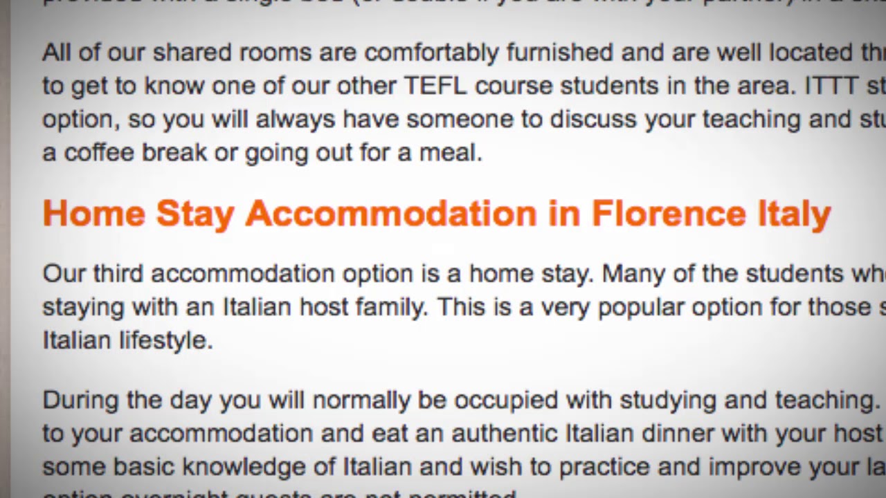 TEFL / TESOL School Accommodation in Florence, Italy | Teach & Live abroad!