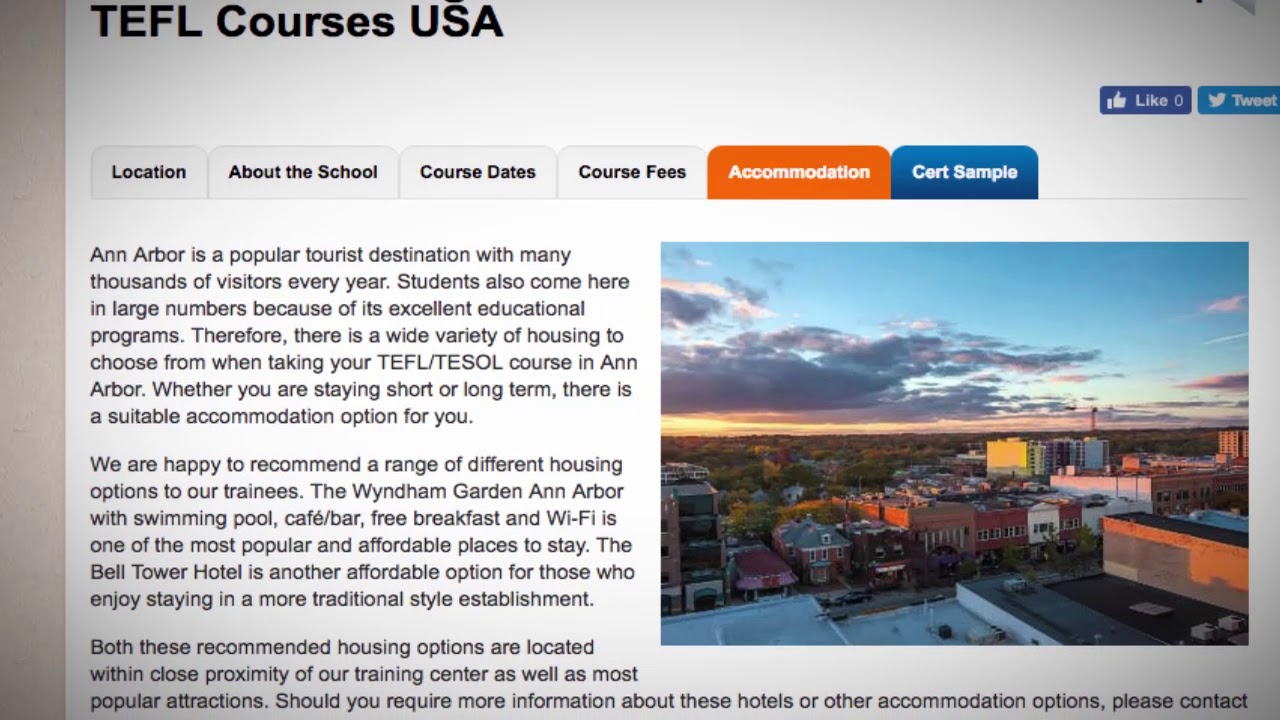 TEFL / TESOL School Accommodation in Ann Arbor, USA | Teach & Live abroad!