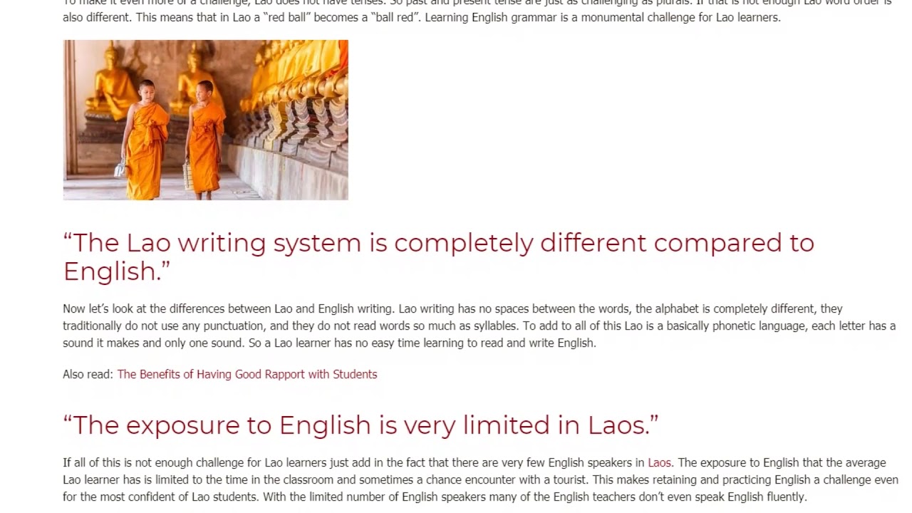 The Most Common Problems Students in Laos Face When Learning English | ITTT TEFL BLOG