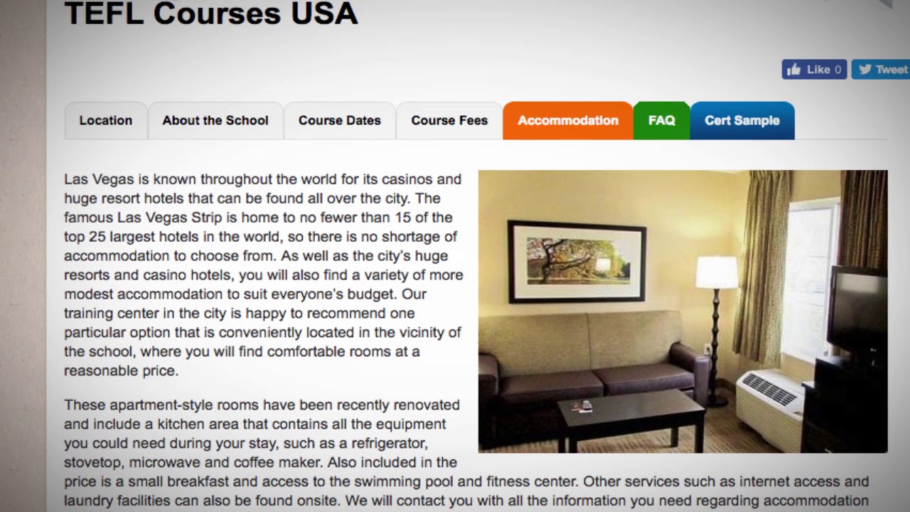 TEFL / TESOL School Accommodation in Las Vegas, USA | Teach & Live abroad!