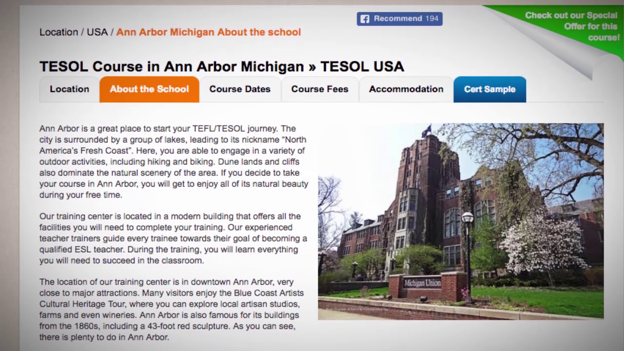 Welcome to Our TEFL / TESOL School in Ann Arbor, USA | Teach & Live abroad!
