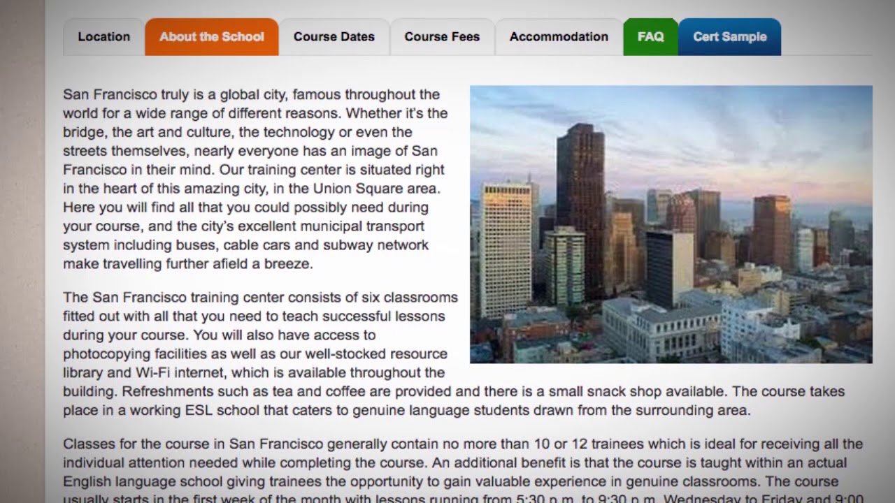 Welcome to Our TEFL / TESOL School in San Francisco, USA | Teach & Live abroad!