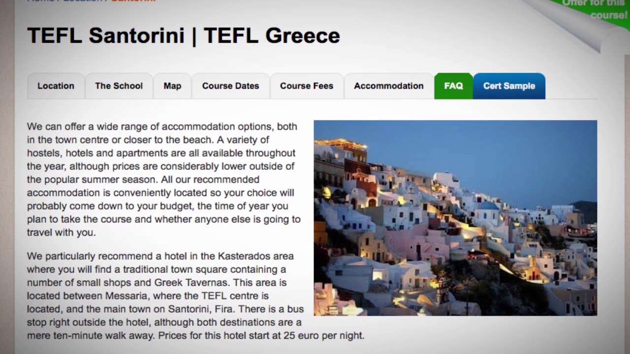 TEFL / TESOL School Accommodation in Santorini, Greece | Teach & Live abroad!