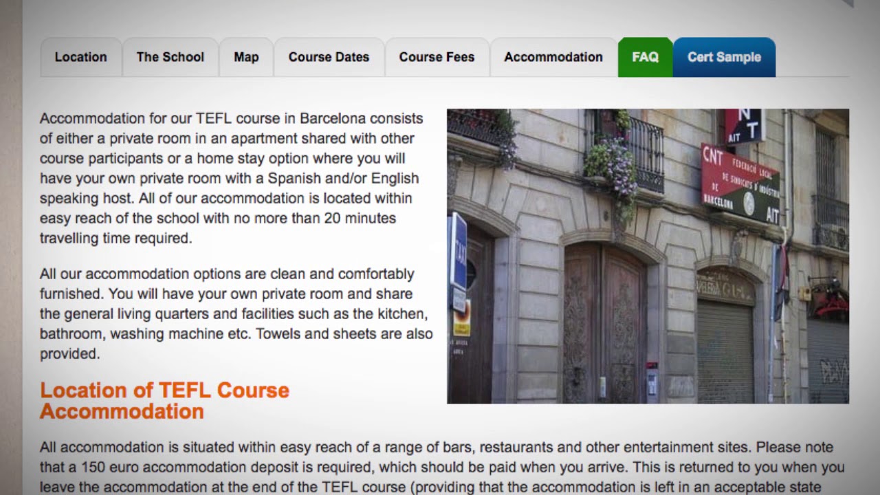 TEFL / TESOL School Accommodation in Barcelona, Spain | Teach & Live abroad!